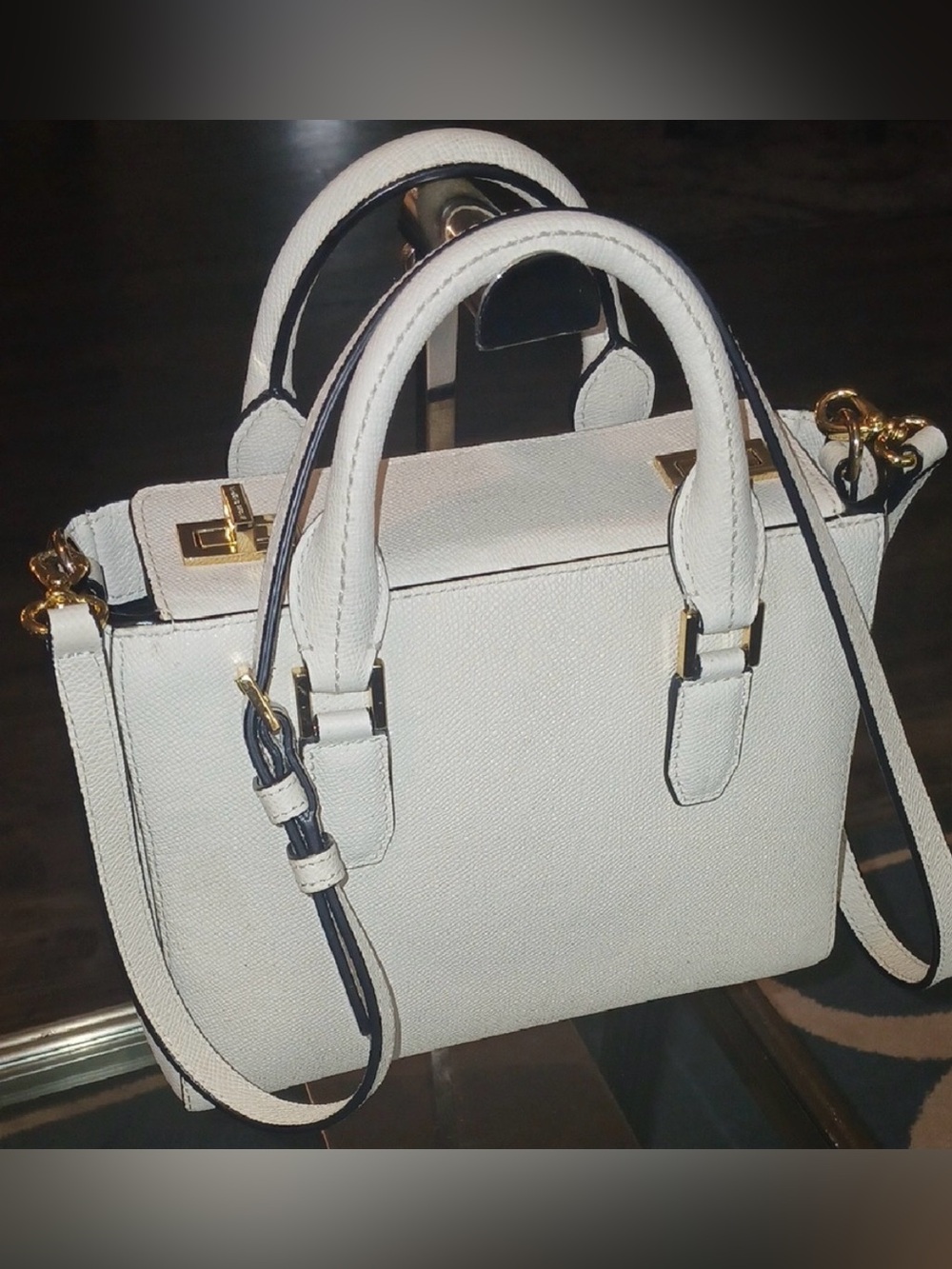 Henri Bendel White Black Mini Satchel Crossbody Gold Hardware - Picture 5 of 8